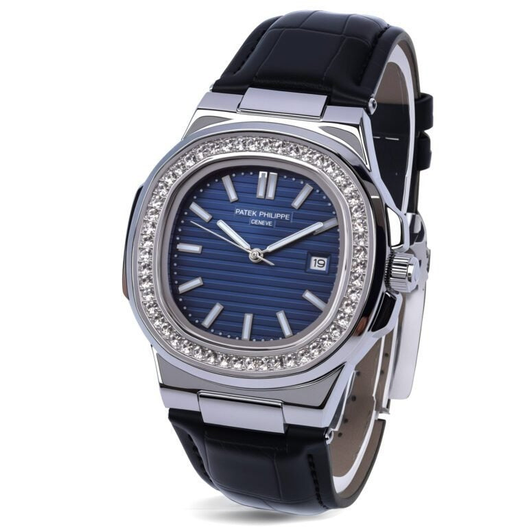 Elite PP Silver Diamond Quartz Leather Watch