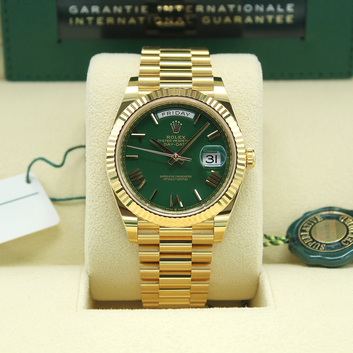 Elite RLX Day-Date Gold Chain Green Dial