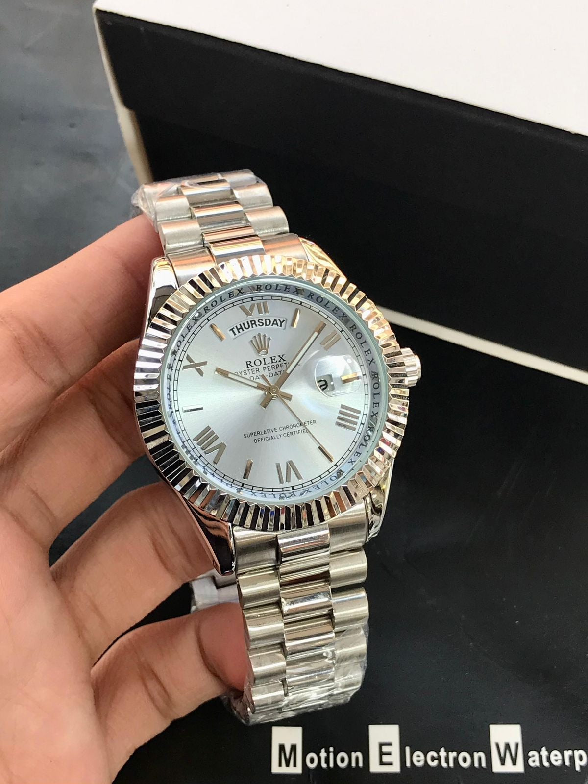 Elite Rolex Roman Quartz Day-Date Steel