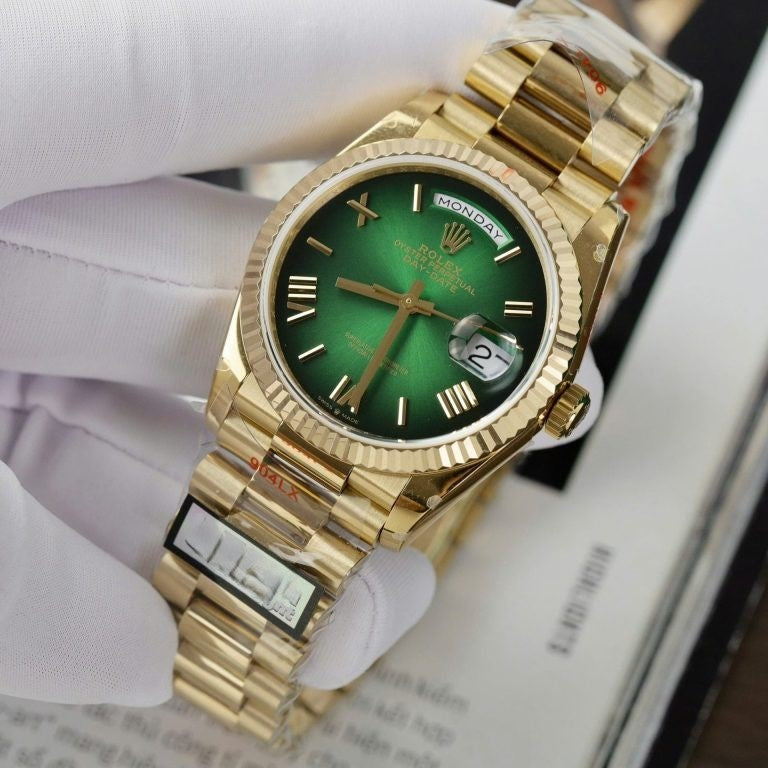 Elite RLX Day-Date Gold Chain Green Dial