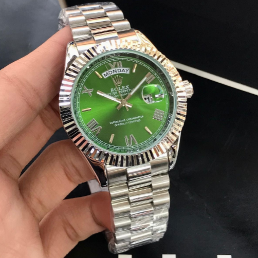 Elite Rolex Roman Quartz Day-Date Steel